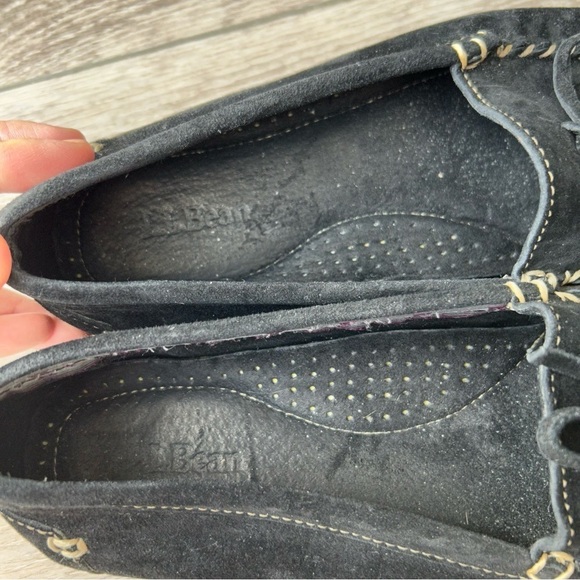 LL  Bean Black Suede Leather Slip On Loafers - Picture 5 of 13